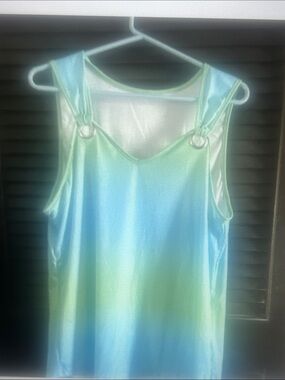 Sleeveless Ombre Satin Tank Top - Blue & Green